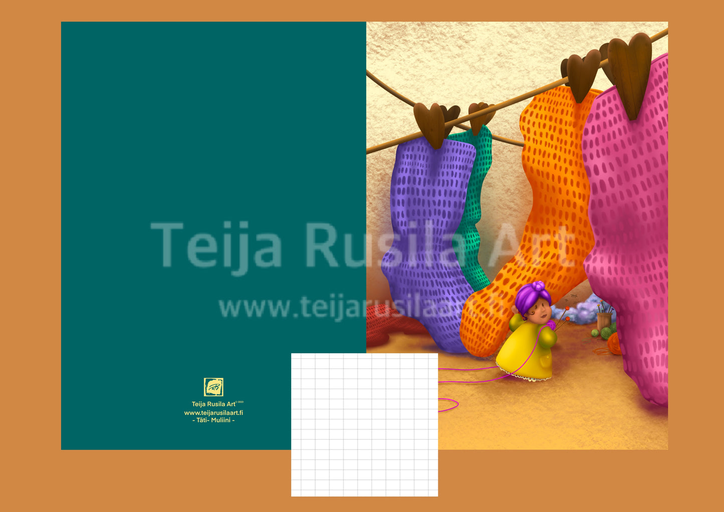 Teija Rusila Art | Vihko | A4 | Käsityövihko | Neulesuunnitteluvihko | Täti- Muliini | 🇫🇮