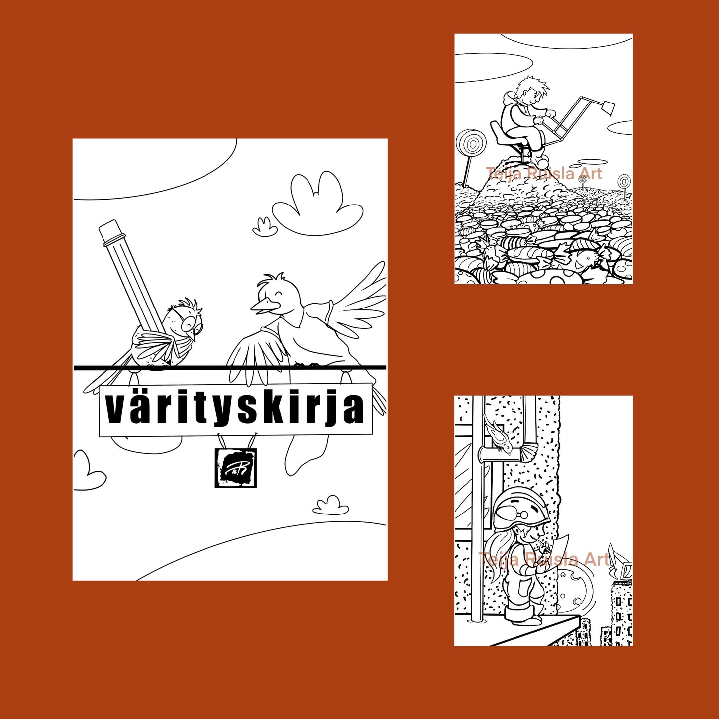 Teija Rusila Art | Coloringbook | Värityskirja 1 | A5 koko | 🇫🇮
