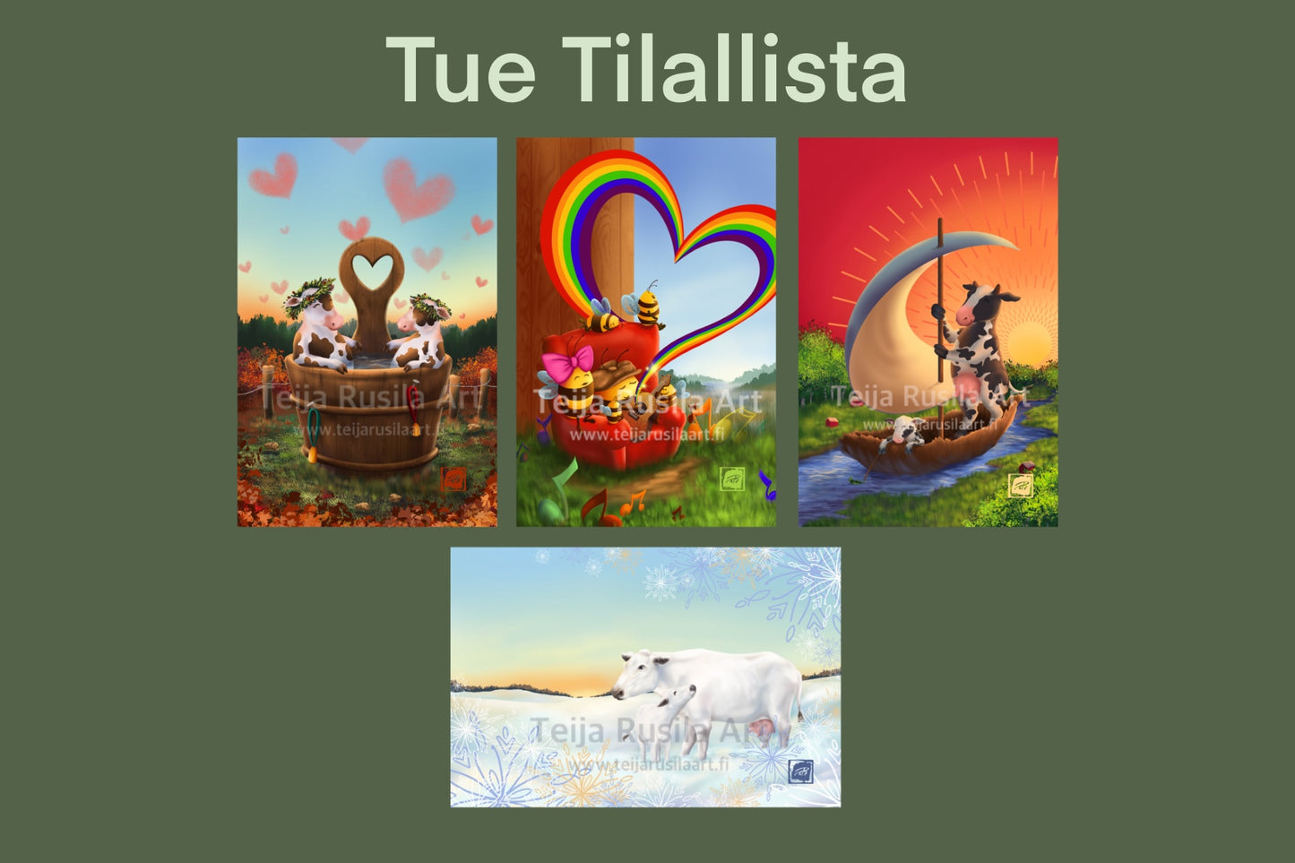 Teija Rusila Art | 4:n postikortti kokoelma | K3
