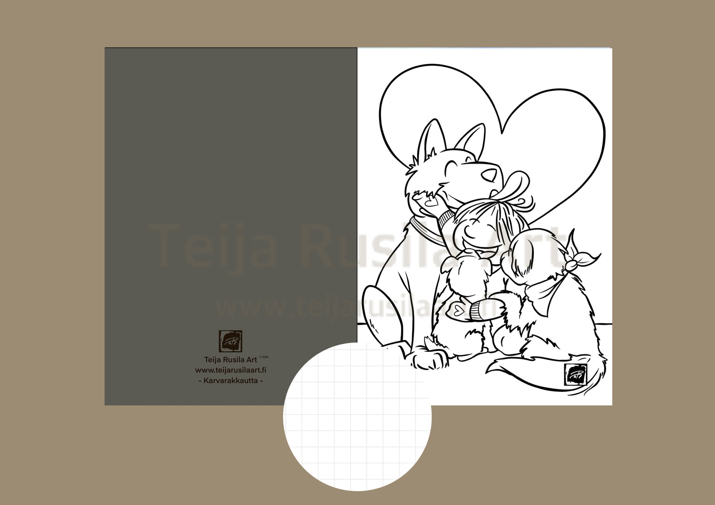 Teija Rusila Art | Vihko | A5 | Väritettävä | Ruutuvihko | Karvarakkautta | 🇫🇮