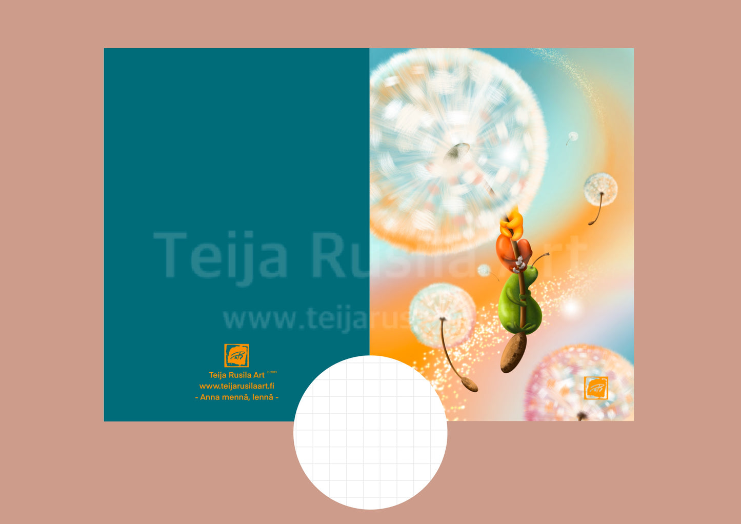 Teija Rusila Art | Vihko | Ruutuvihko | A5 | Anna mennä, lennä | 🇫🇮