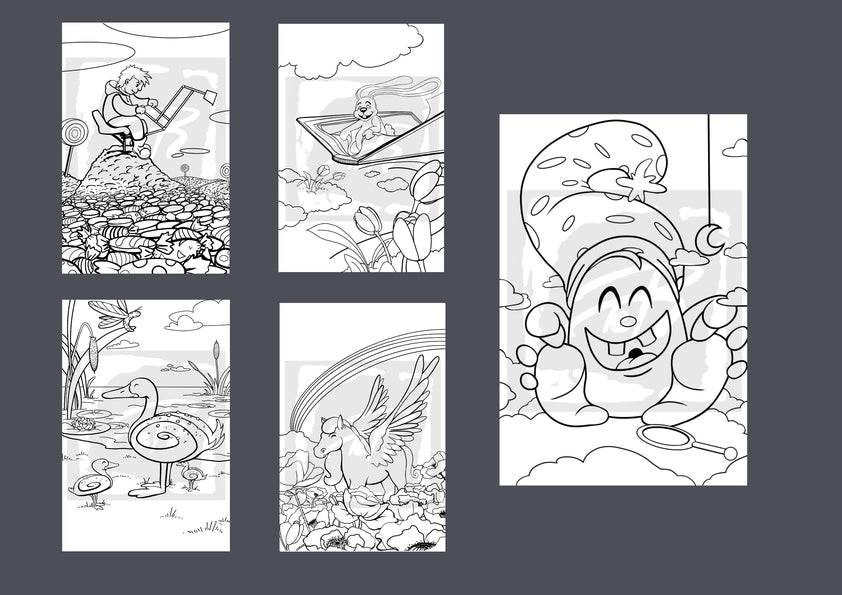 Teija Rusila Art. A collection of 5 coloring postcards