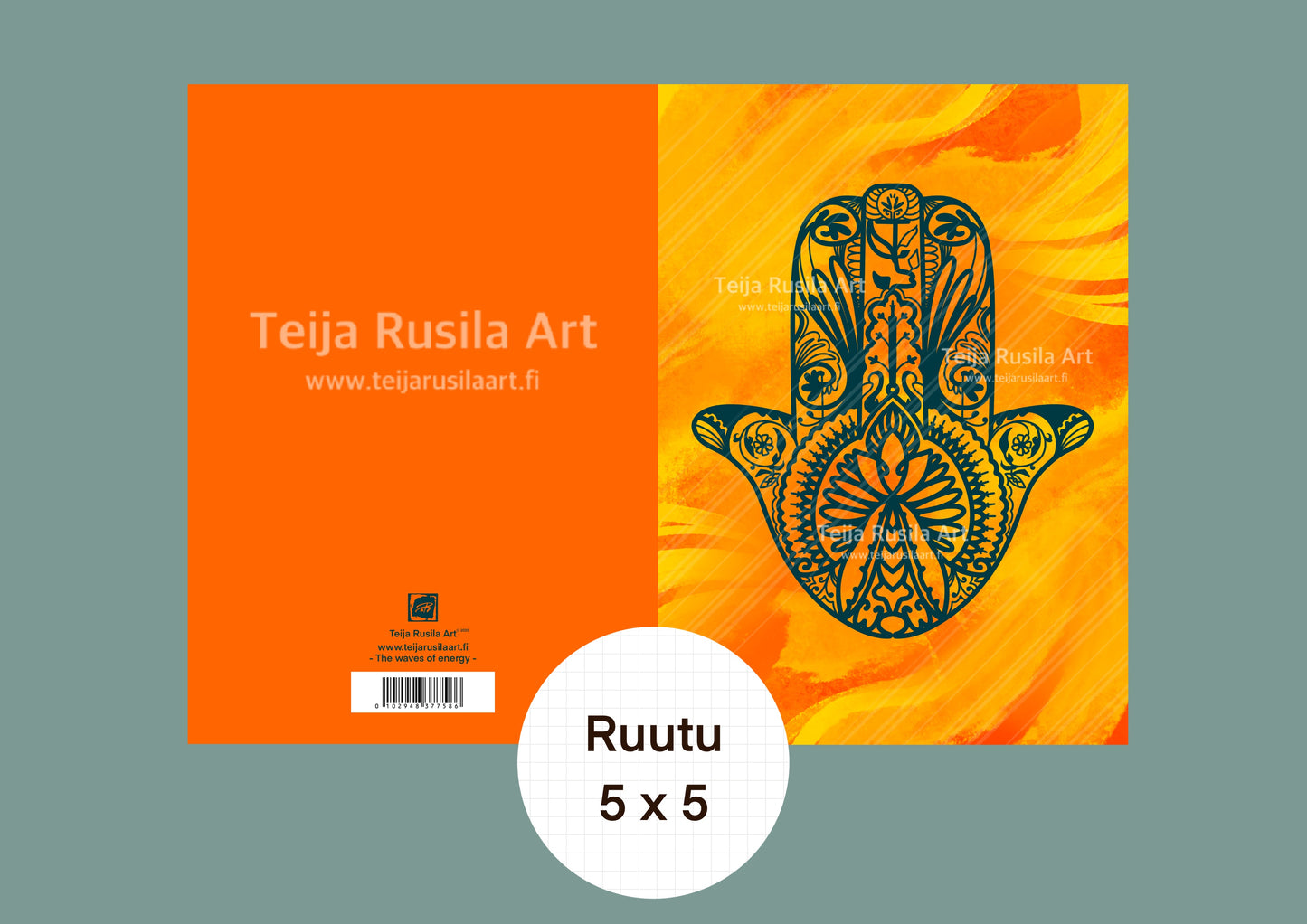 Teija Rusila Art | Vihko | Ruutuvihko | A5 | Ruutu 5 x5 | The waves of energy | 🇫🇮