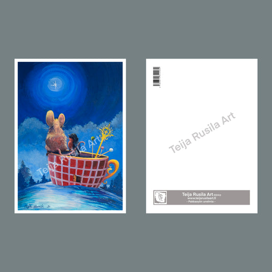Teija Rusila Art | yksiosainen postikortti | Joulukortti | Talvi | Pakkasyön unelmia | 🇫🇮