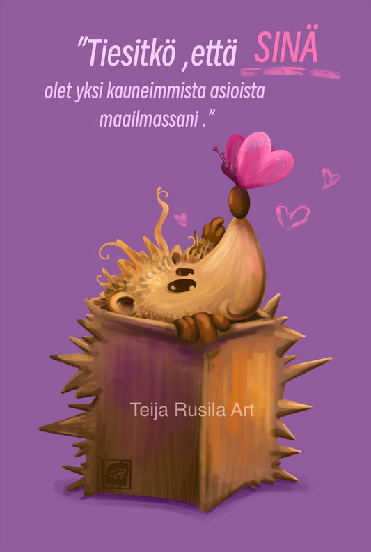 Yksiosainen postikortti | Standard Postcard | Ystävänpäiväkortti | Ystävä ahdettuna | Teija Rusila Art