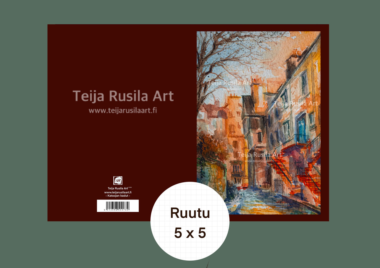 Teija Rusila Art | Vihko | Ruutuvihko | A5 | Ruutu 5 x5 | Katsojan kadut| 🇫🇮