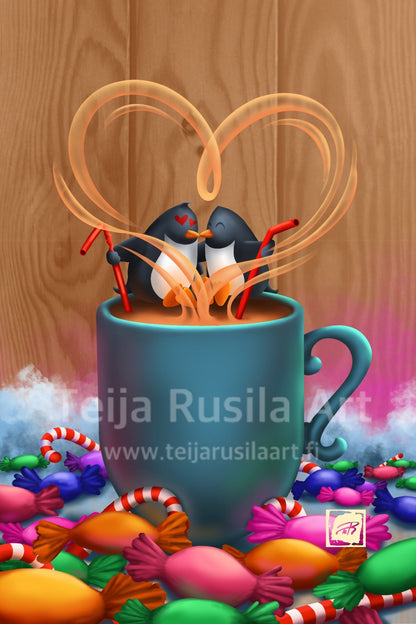 Teija Rusila Art | Be my hot cacao | A6 postcard | Christmas card