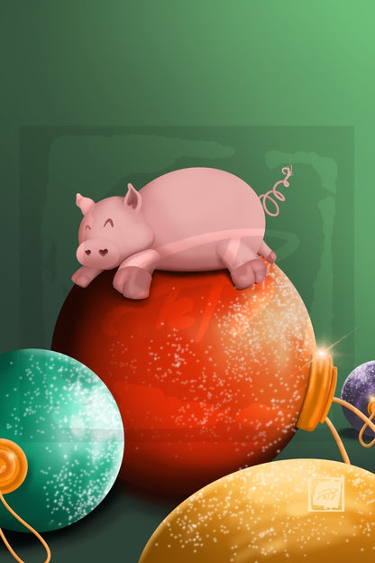 Teija Rusila Art | Ornamental pig | A6 postcard | Christmas card
