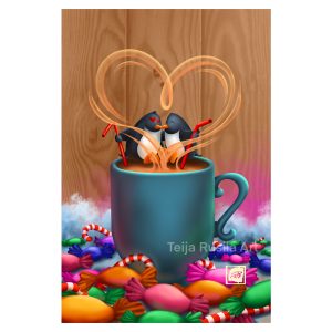 Teija Rusila Art | Yksiosainen postikortti | Be my hot cacao