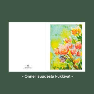 Teija Rusila Art | Kaksiosainen postikortti | Onnellisuudesta kukkivat
