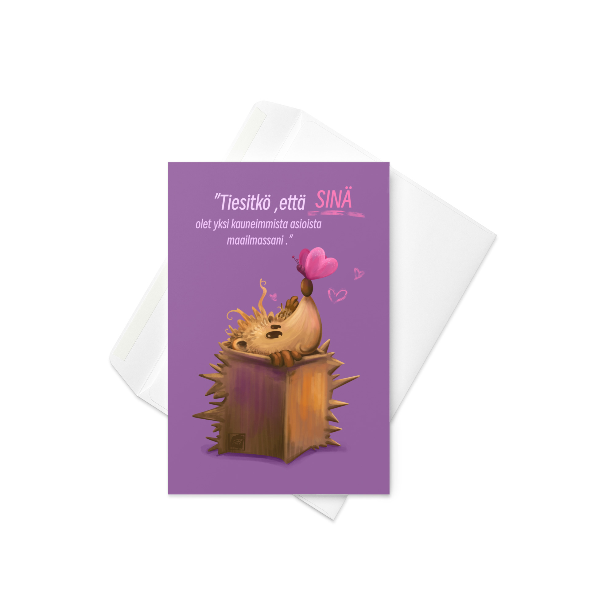 Teija Rusila Art | Kaksiosainen kortti | Siilikortti | Ystävä ahdettuna