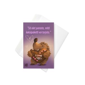 Teija Rusila Art | Kaksiosainen taidekortti | Siili- postikortti | I love u keksi