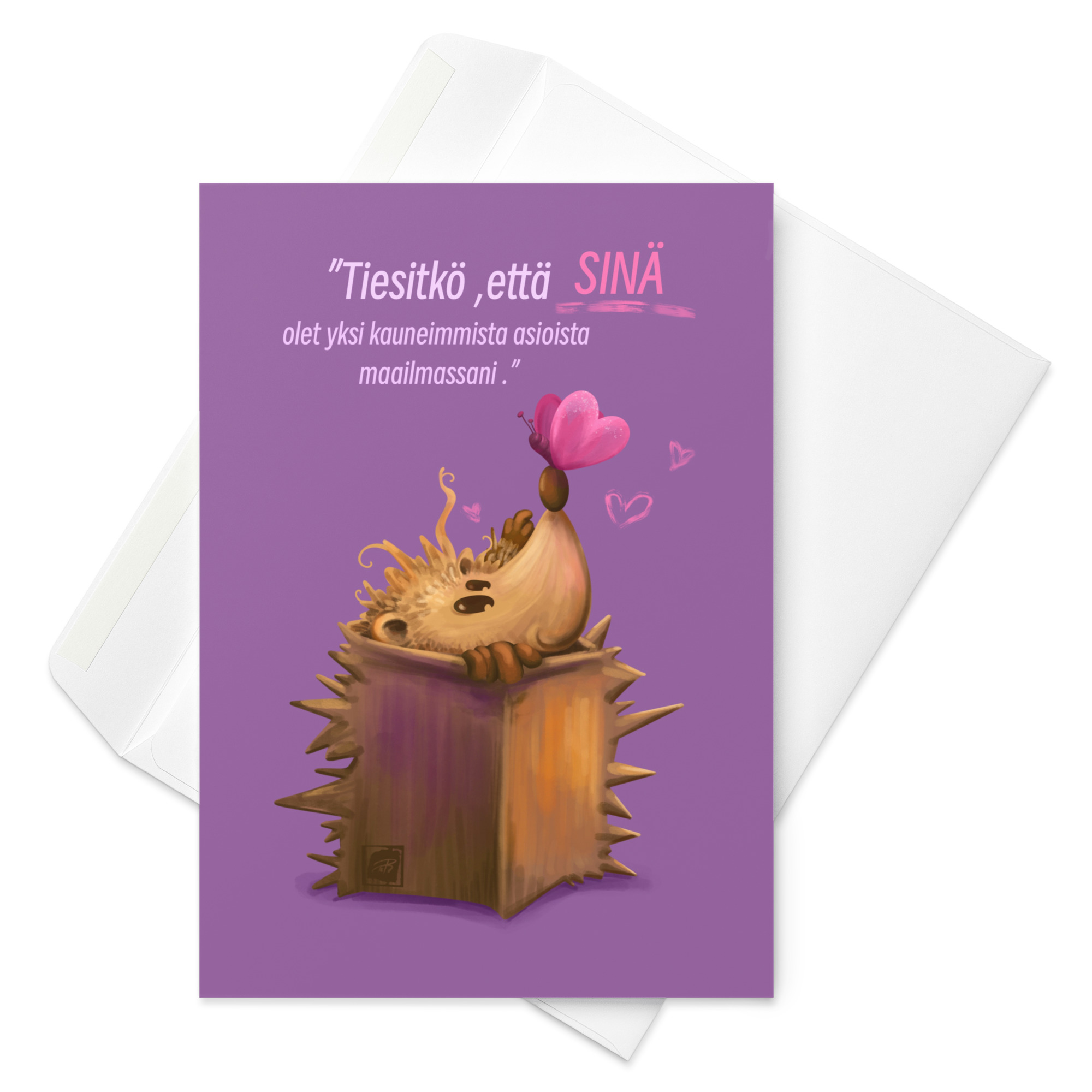 Teija Rusila Art | Kaksiosainen kortti | Siilikortti | Ystävä ahdettuna - Image 2
