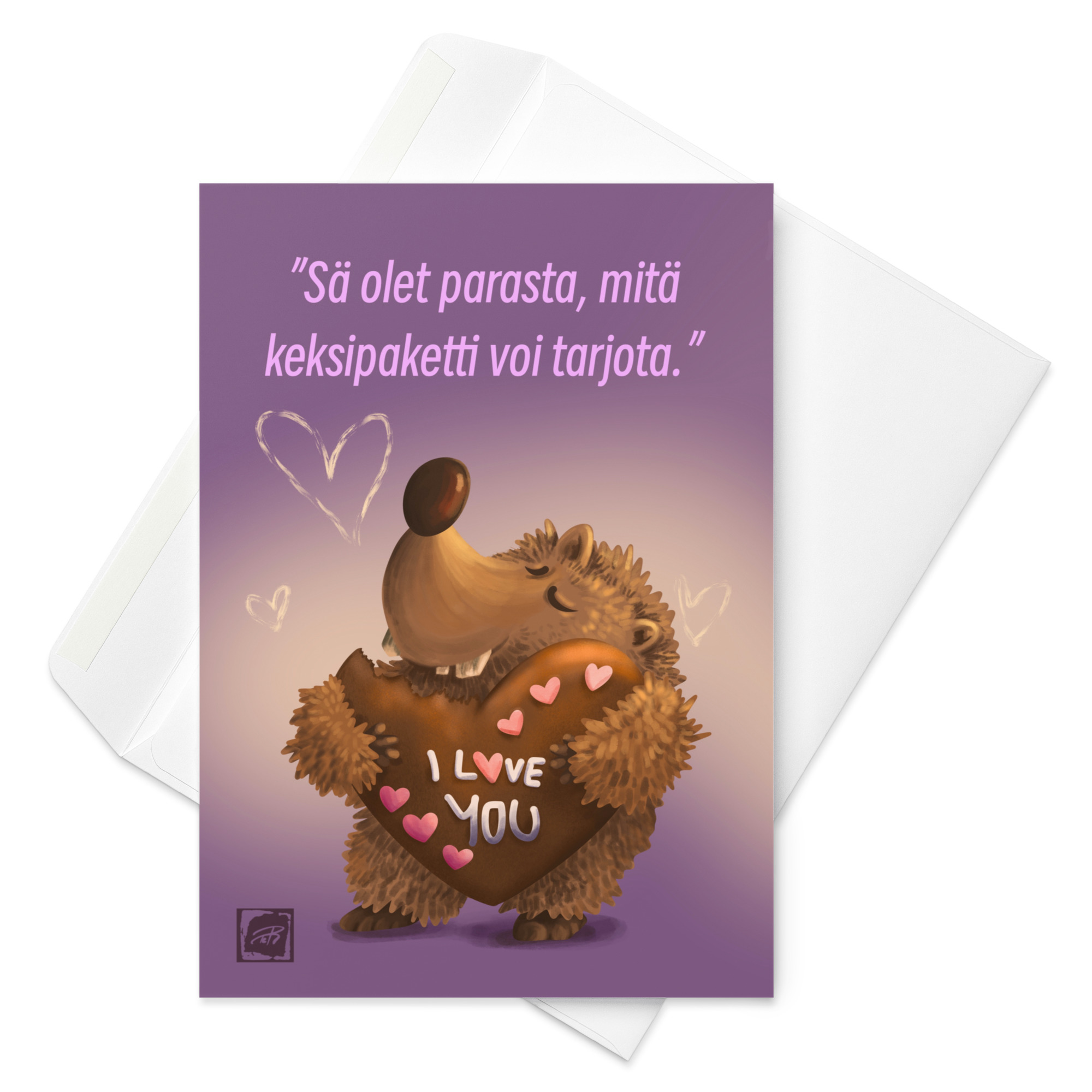 Teija Rusila Art | Kaksiosainen taidekortti | Siili- postikortti | I love u keksi - Image 2