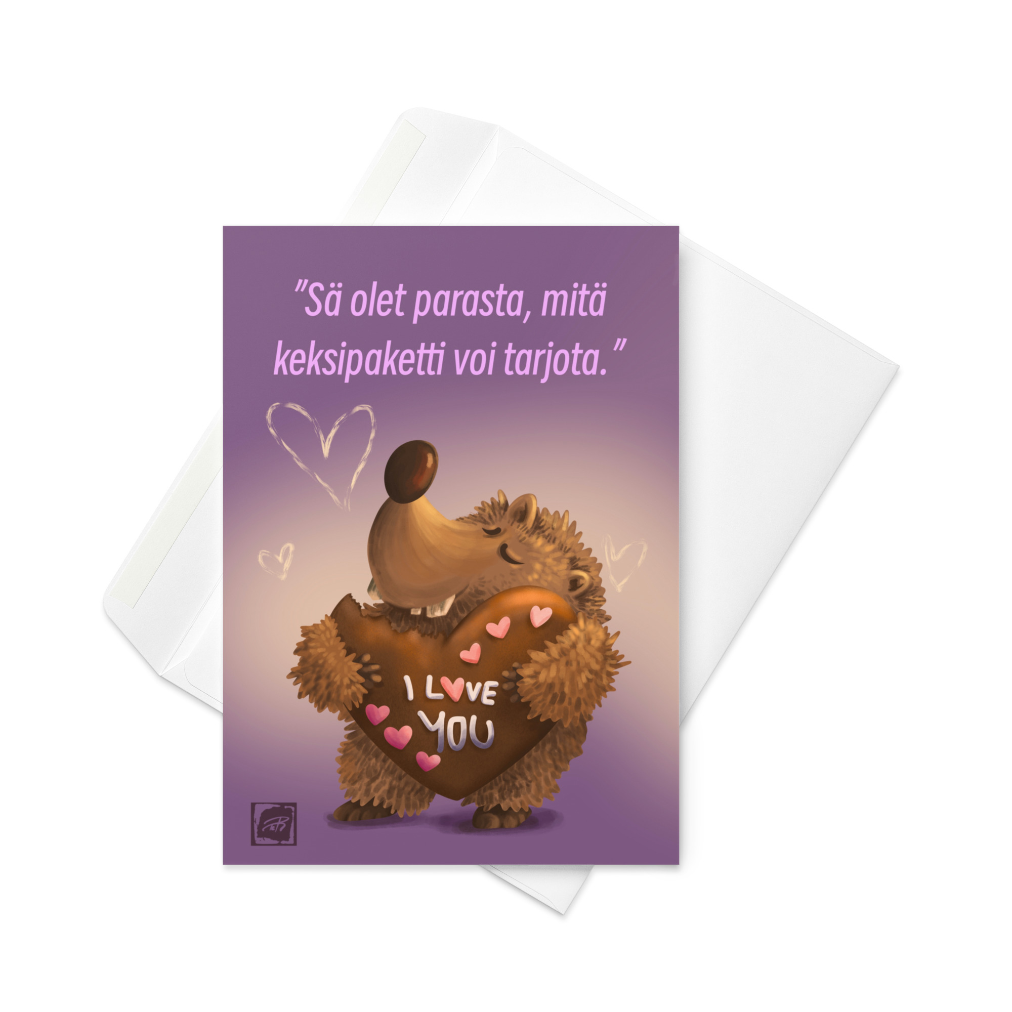 Teija Rusila Art | Kaksiosainen taidekortti | Siili- postikortti | I love u keksi - Image 3