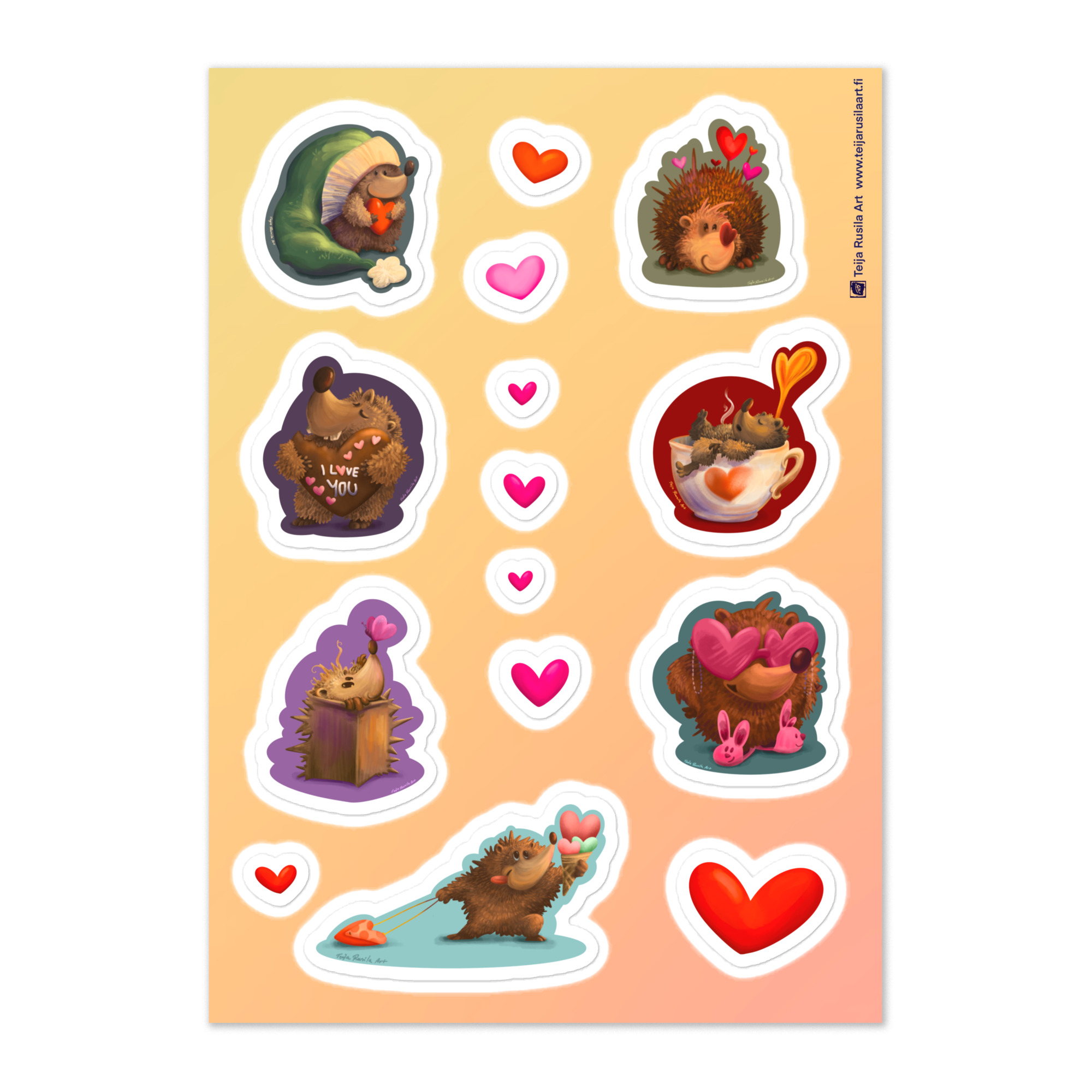 Teija Rusila Art | Sticker sheet | Siili tarra-arkki (A5)